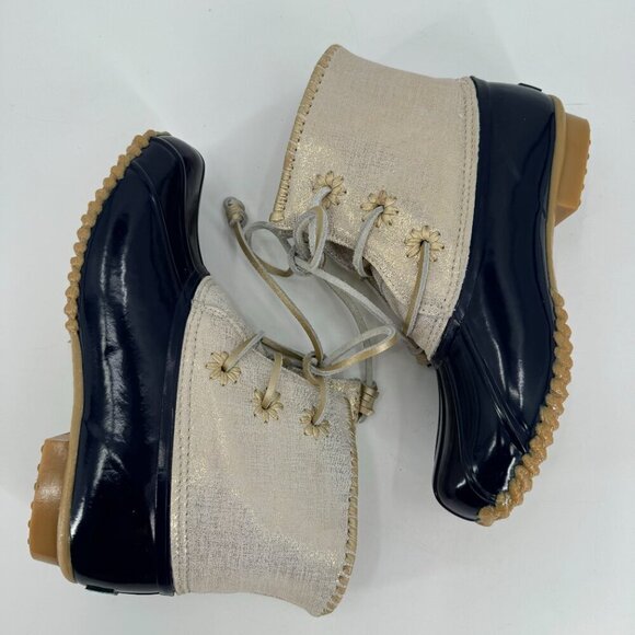 Jack Rogers Navy Sparkle White Insulated Outdoor Rain Preppy 8 Duck Ankle Boots - Picture 2 of 5